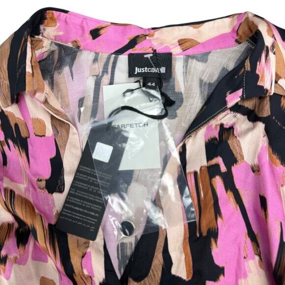 NWT JUST CAVALLI Women's Abito Long Sleeve Belted Shirt Dress Sz 8  + FLAWS - Picture 6 of 14